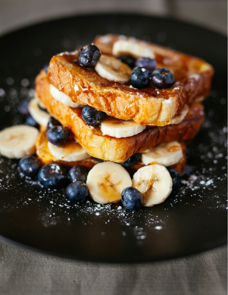 French Toast with Bananas and Blueberries